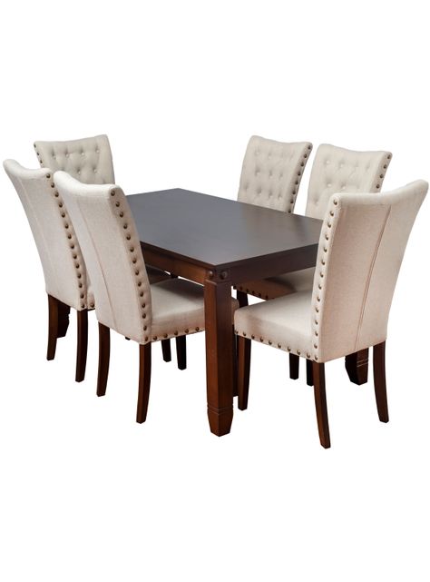 Comedor de madera con 6 sillas  Capitoné Beige-2