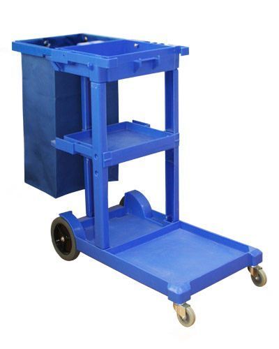 Carro porta útiles de aseo Azul 120 Litros con tapa y bolsa-0