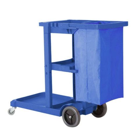 Carro porta útiles de aseo Azul 120 Litros con tapa y bolsa-1