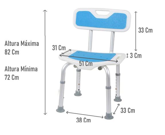 Silla De Ducha Baño Aluminio Base Reforzada Y Antideslizante-1