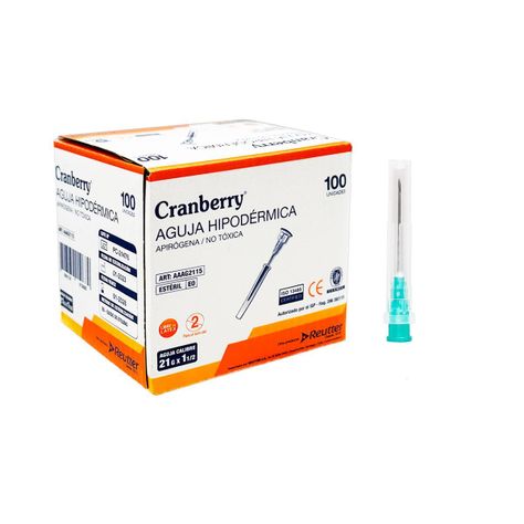 Aguja Hipodermica 21g X 1 1/2 - Caja 100 Unds Cranberry-0