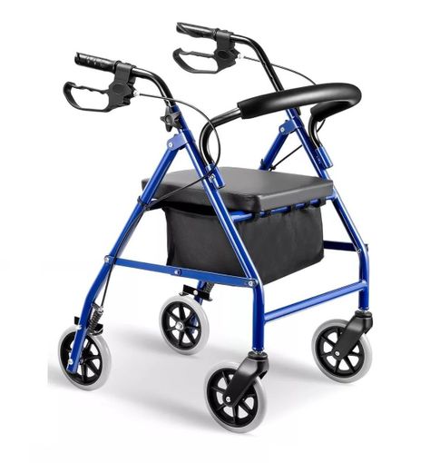 Andador 4 Ruedas Plegable Con Asiento Frenos Y Bolso-0