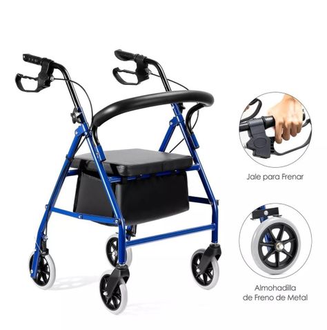 Andador 4 Ruedas Plegable Con Asiento Frenos Y Bolso-2