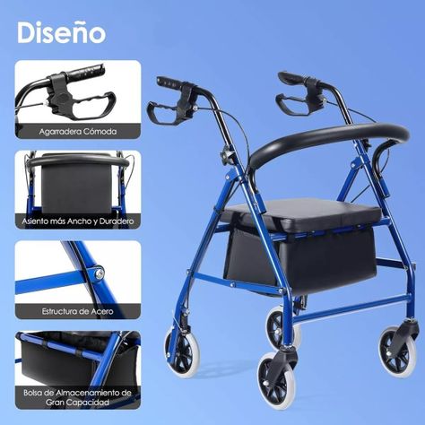 Andador 4 Ruedas Plegable Con Asiento Frenos Y Bolso-5