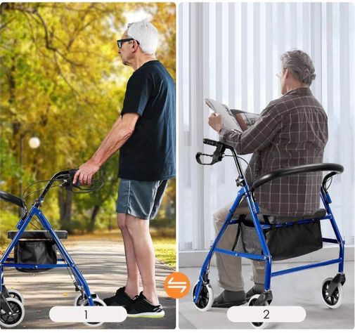 Andador 4 Ruedas Plegable Con Asiento Frenos Y Bolso-6