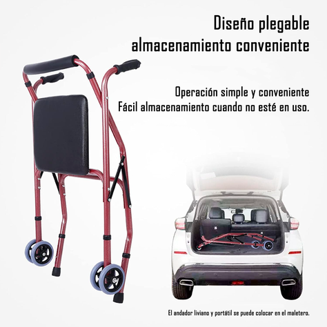 Andador Burrito Plegable Con Asiento Dos Ruedas Adulto Mayor-1