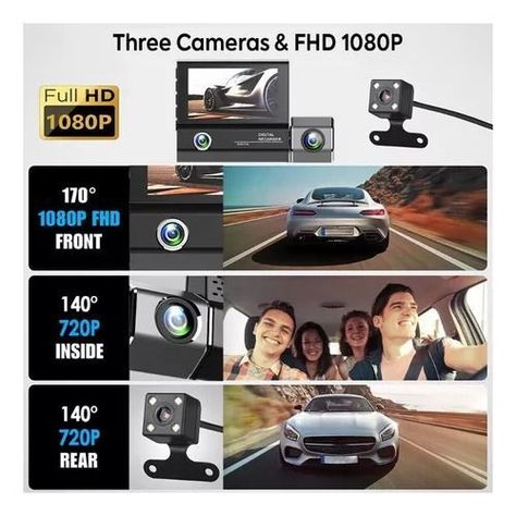 Cámara De Video De Auto Hd 1080p De 3 Cámaras-6