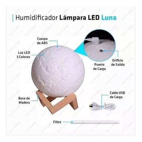 Humidificador Difusor De Aire Forma De Luna 3d Luz Led-2
