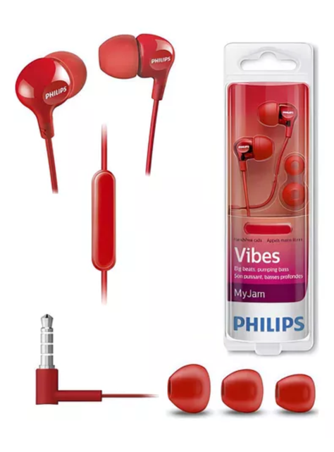 Audifono In - Ear Con Microfono Vibes Philips / She3555 Color Rojo-1