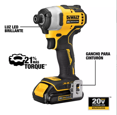 Atornillador de impacto atomic 20v dcf809d2-b2 dewalt-2