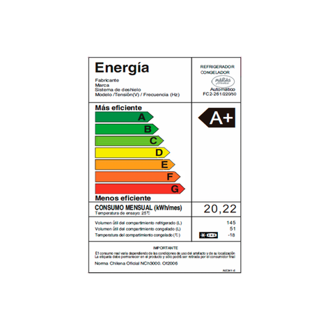 REFRIGERADOR NO FROST 196 LTS FC2-261-6