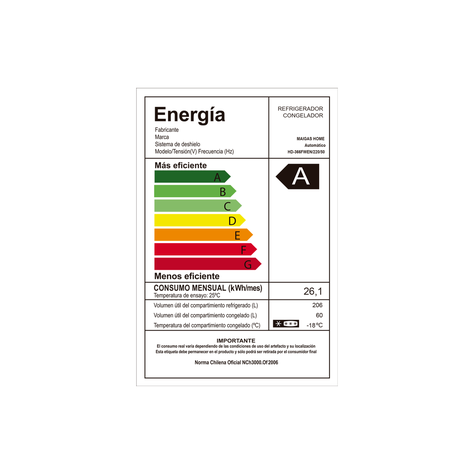REFRIGERADOR NO FROST 266 LTS  HD-366FWEN-4