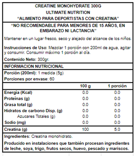 Creatine Monohydrate 300 grs - Ultimate Nutrition-1