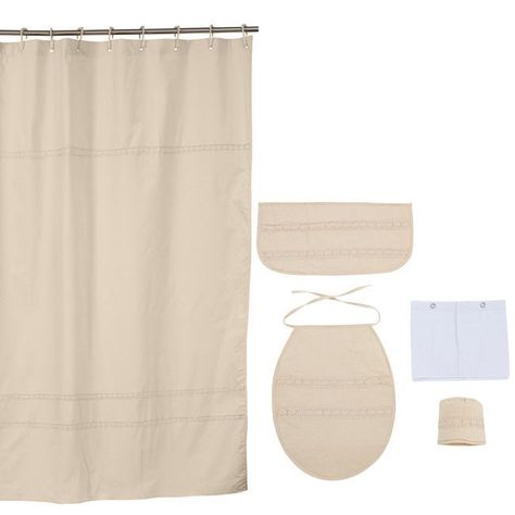 CORTINA DE BAÑO 5 PIEZAS CREA CRUDO 180X180 CMS.-0