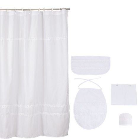Cortina y Set de baño 5 piezas 180 x 180 cms blanco bolillo-0