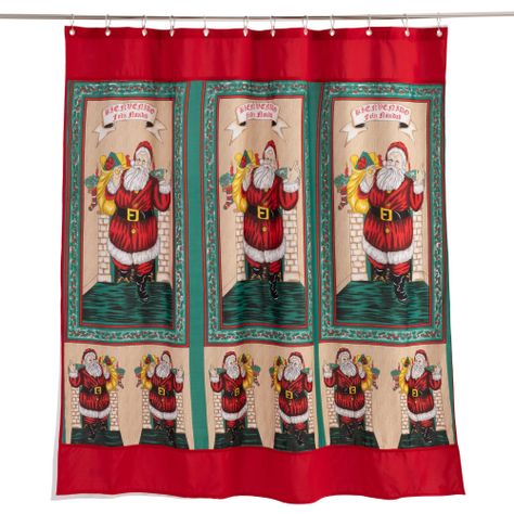 CORTINA Y SET DE BAÑO NAVIDAD 4 PIEZAS ROJO PASCUERO GRANDE-2