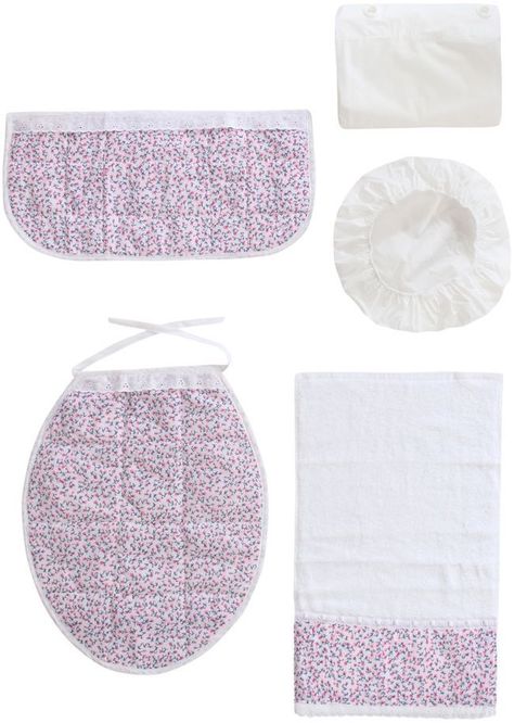 Cortina y Set de baño 7 piezas 180 x 180 cms blanco flores rosadas-1