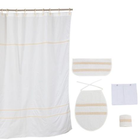 Cortina y Set de baño 5 piezas 180 x 180 cms crudo bolillo-0