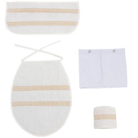 Cortina y Set de baño 5 piezas 180 x 180 cms crudo bolillo-1