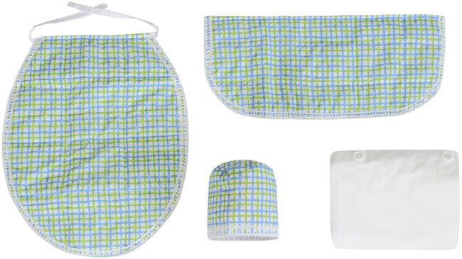 Cortina y Set de baño 6 piezas 180 x 180 cms blanco verde cuadrille-2