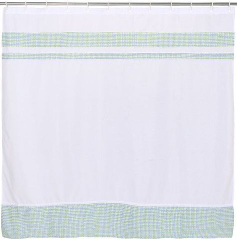Cortina y Set de baño 6 piezas 180 x 180 cms blanco verde cuadrille-1