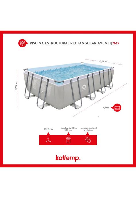 Piscina Estructural Rectangular Avenli 4x2x 0.99 m 7m3-5