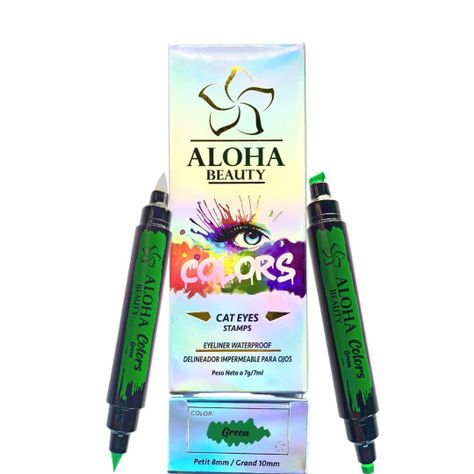 Delineador Cat Eyes Stamps GREEN (Kit 4 en 1) de Aloha Beauty-0