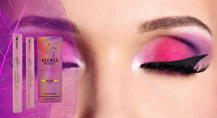 Delineador Cat Eyes Stamps CHOCOLATE (Kit 4 en 1) de Aloha Beauty-1