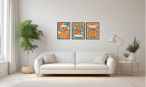Cuadros Decorativos Psicodélicos Pack X 3 Uds. 35x50 Cm C/u-1