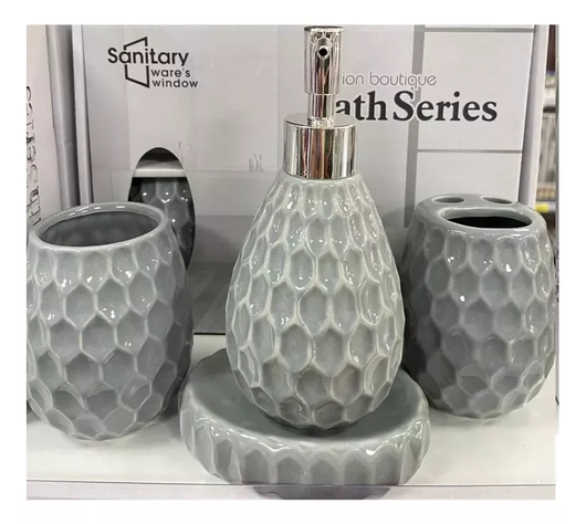 Set 4 Accesorios De Baño De Cerámica Gris-0