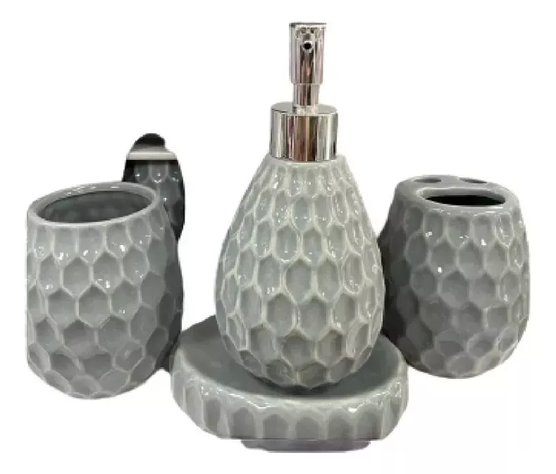 Set 4 Accesorios De Baño De Cerámica Gris-1