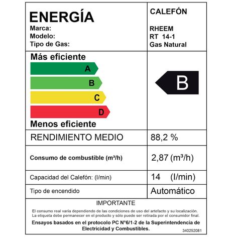 Calefont 14 litros Gas natural Tiro Natural Rheem-6