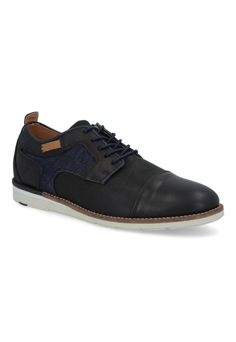 Zapatos Cordones Cuero Y Textil Ploce-0-30 Negro-0