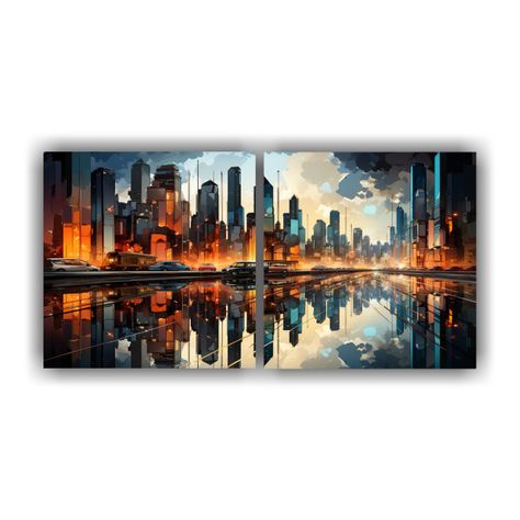 Pintura Cubista Relieve De Una Ciudad Fragmentada 120x60 Cm-0