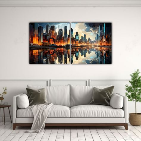 Pintura Cubista Relieve De Una Ciudad Fragmentada 120x60 Cm-2