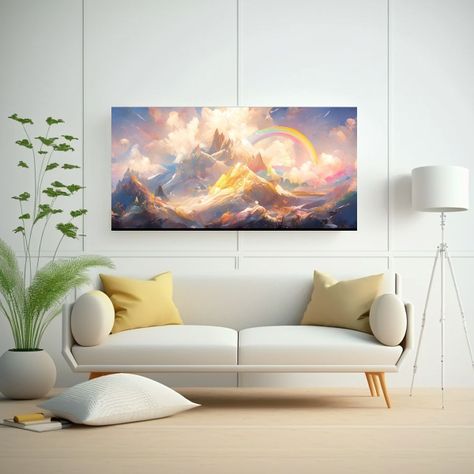 Cuadro Abstracto Montañas Nevadas Con Arco Iris 140x70cm-2