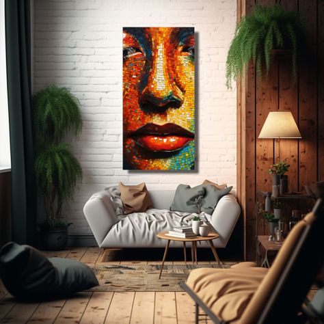 Pintura Abstracta Fusión Puntillismo Y Colores 60x120cm-2