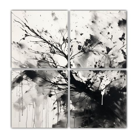 Cuadro Concepto Comedor, Tinta Negra Y Blanca, 160x160 Cm-0