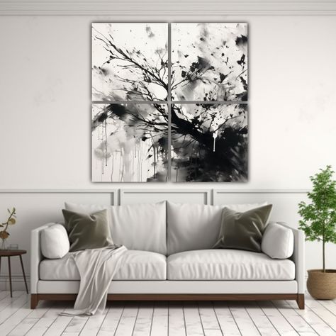 Cuadro Concepto Comedor, Tinta Negra Y Blanca, 160x160 Cm-2