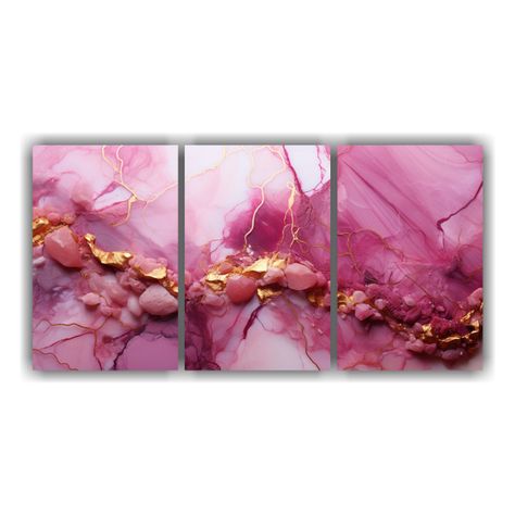 Pintura Decorativa Mármol Rosa Y Dorado Fondo 150x75 Cm-0