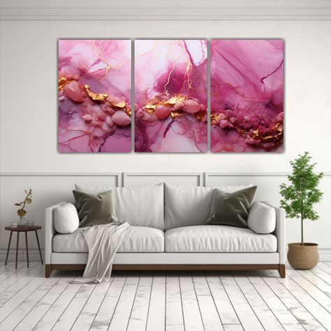 Pintura Decorativa Mármol Rosa Y Dorado Fondo 150x75 Cm-2