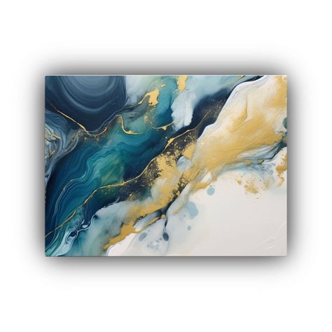 Pintura En Lienzo Blanco Con Marco Azul Acrílico 90x60cm-0