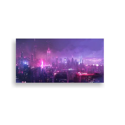 Pintura Acuarela Nocturna De Ciudad Con Edificios 100x50 Cm-0
