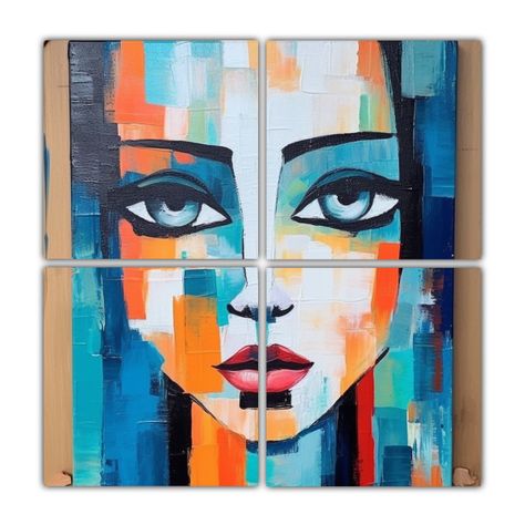 Cuatro Cuadros Hermoso Comedor Pintura Acrílica 100x100 Cm-0