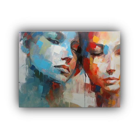 Pintura Abstracta De Relaciones Humanas Con Paleta Gruesa 65x50cm-0