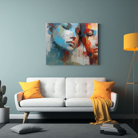 Pintura Abstracta De Relaciones Humanas Con Paleta Gruesa 65x50cm-2