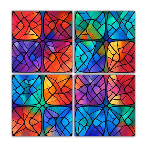 Cuatro Artes De Pared Inspiración Escena Vitral 140x140 Cm-0