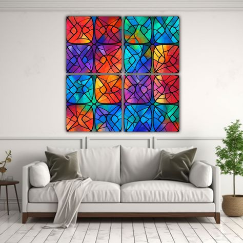 Cuatro Artes De Pared Inspiración Escena Vitral 140x140 Cm-2