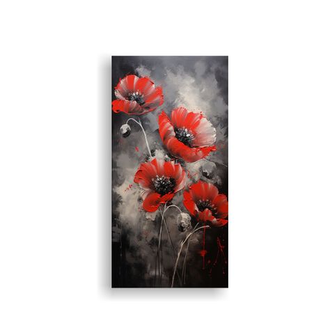 Lienzo De Pintura Negra De Amapolas Estilo 20x40cm-0
