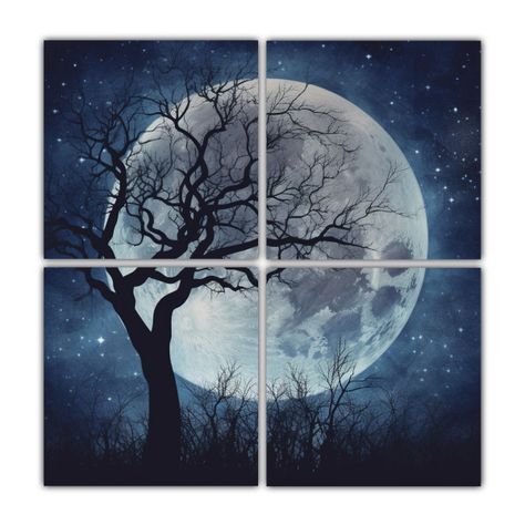 Cuadro Moderno Noche Estrellada Con Luna Llena En 180x180 Cm-0